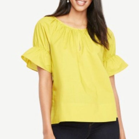 Ann Taylor Green/Yellow Top Sz XS Short Sleeve